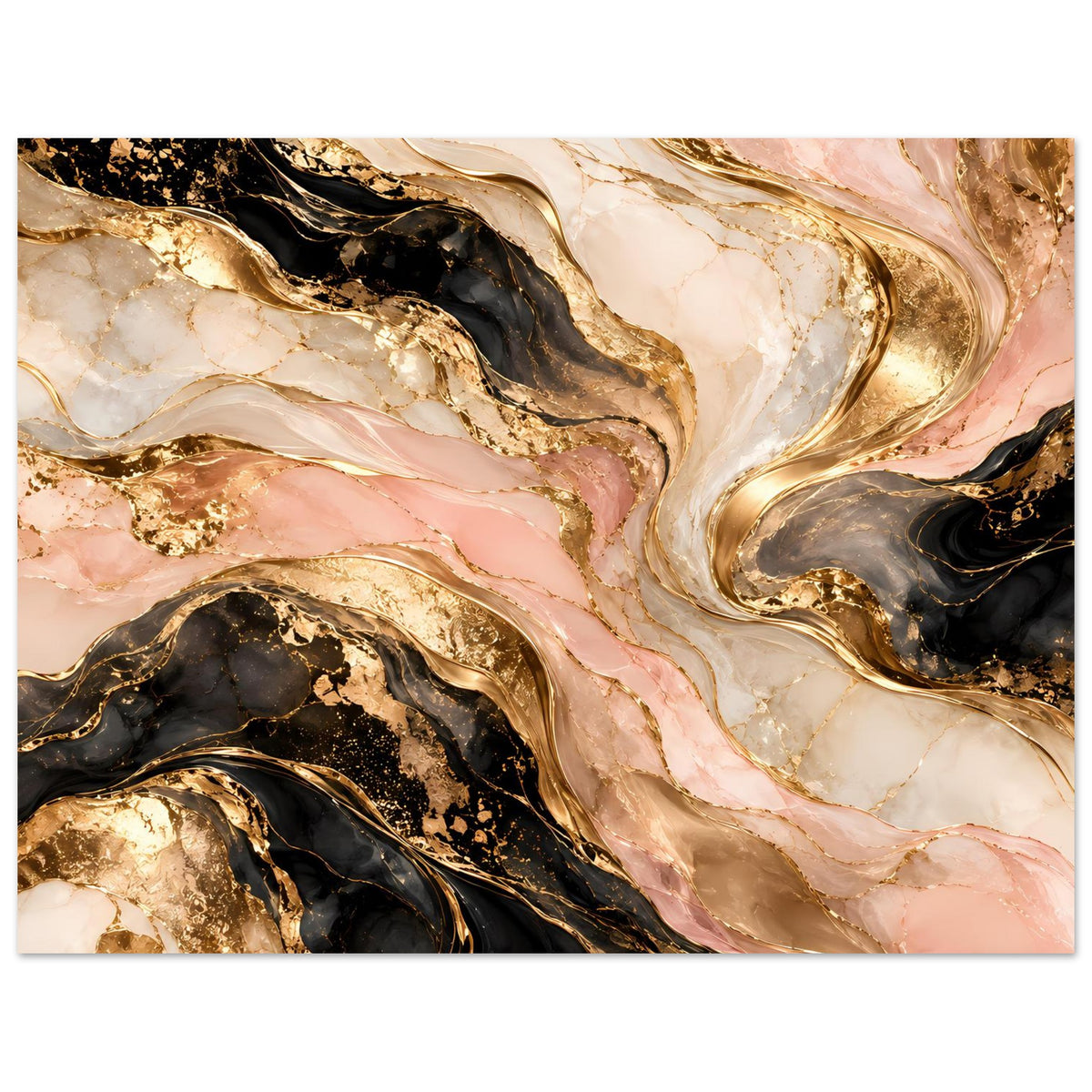 Marmor-Poster, horizontal, dichter Zuschnitt: goldene Adern, rosa Schlieren, schwarze Kontraste