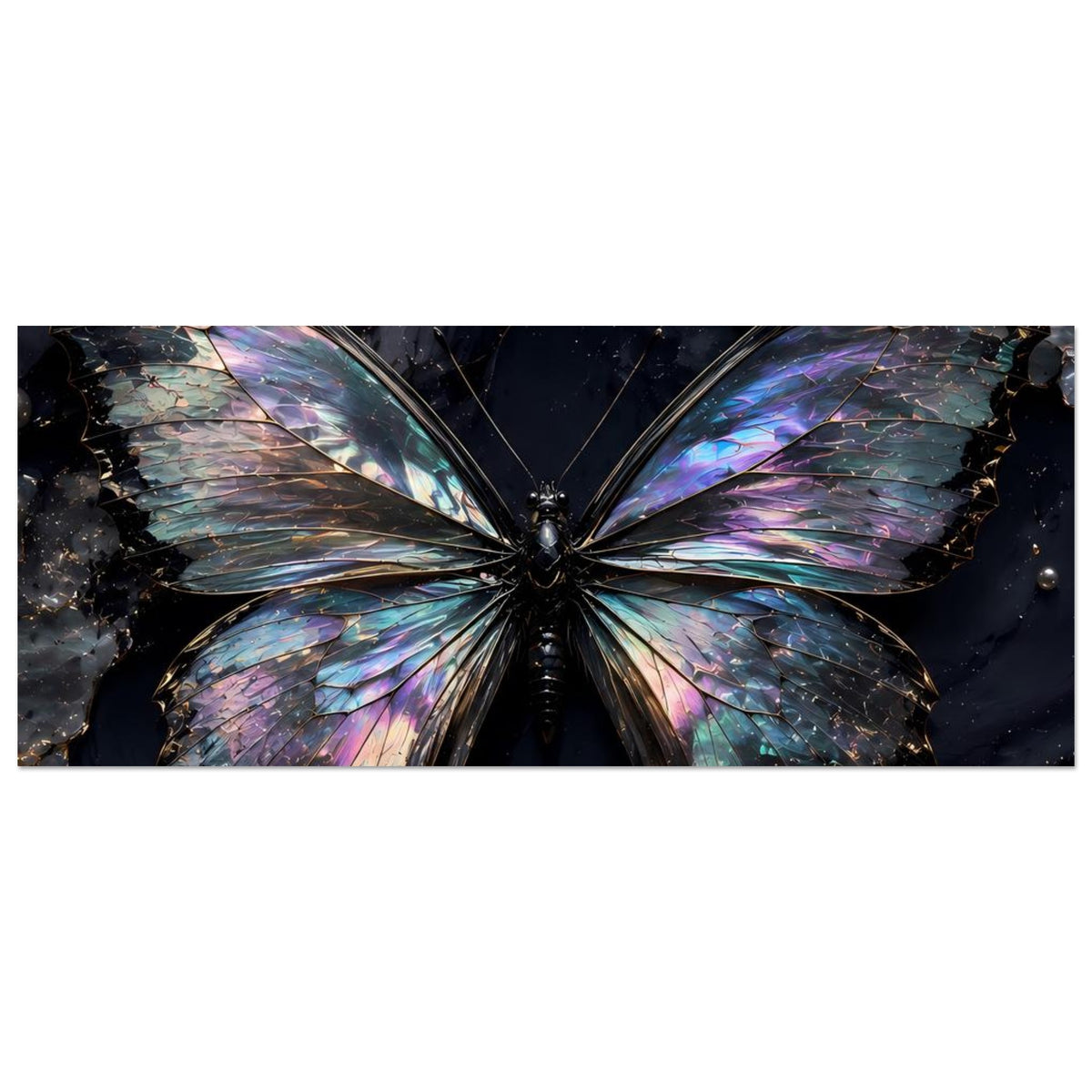 Schmetterling-Poster im Querformat, Ausschnitt der Flügel mit irisierendem Farbverlauf