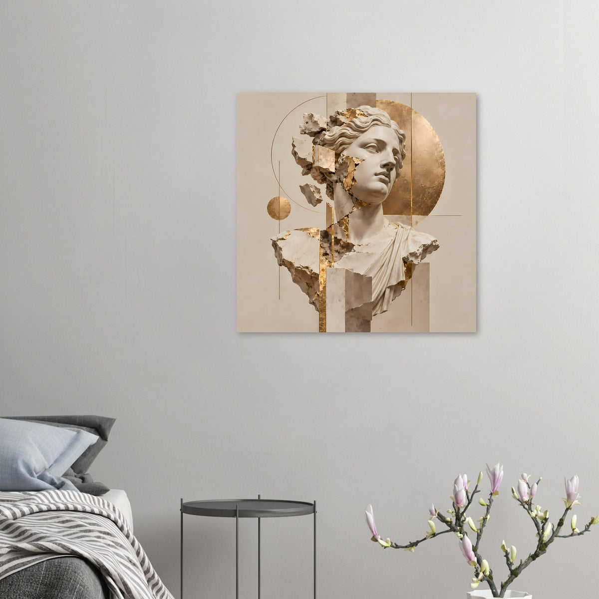 Kunstposter in kleiner Ansicht: fragmentierter Skulpturkopf mit goldenen Akzenten