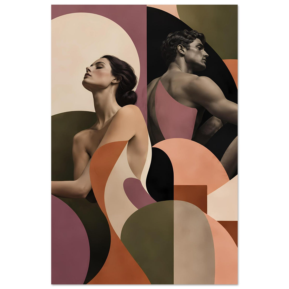 Figurenposter hochkant mit zwei abstrakten Figuren, Terrakotta- und Mauve-Farben