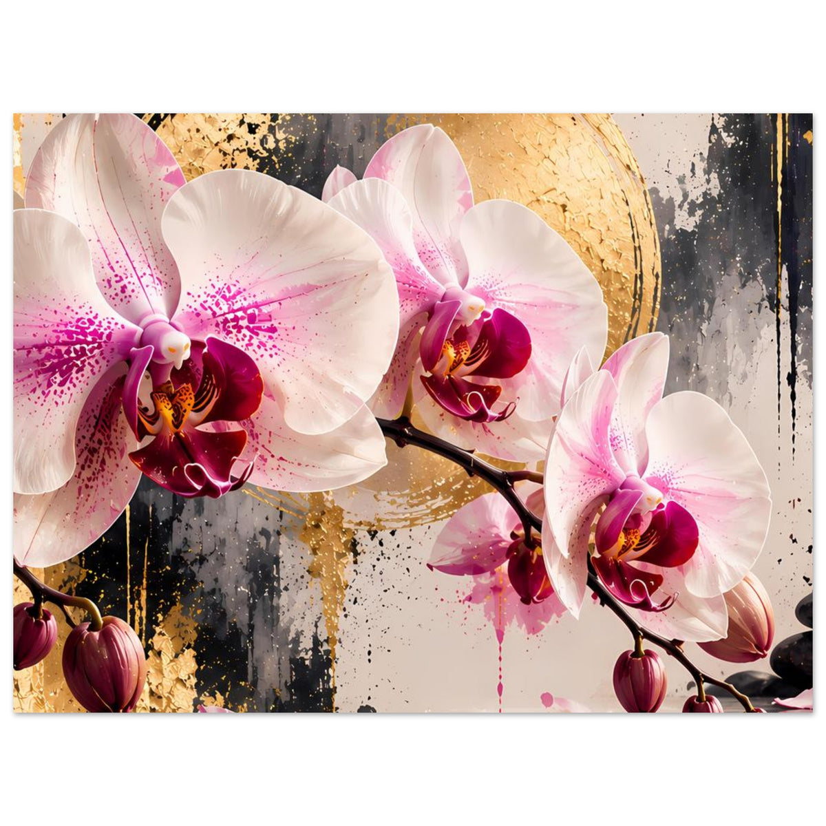 Orchideen-Poster, Querformat: weiße und rosafarbene Blüten, magentafarbene Blütenmitte