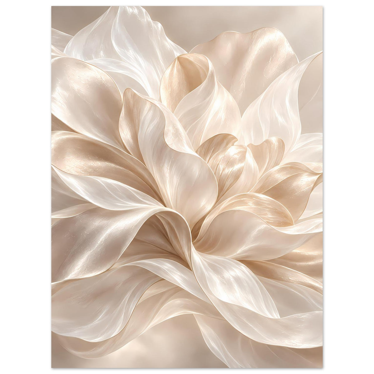 Blumenposter in Cremefarben mit großen, fließenden Blütenformen, Hochformat