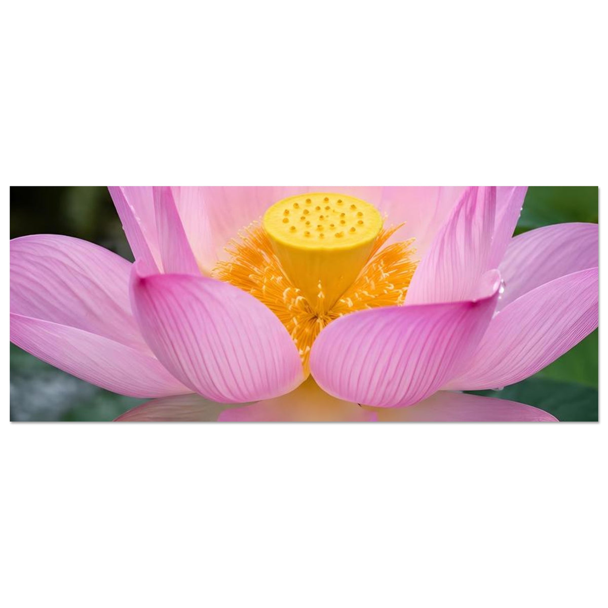 Lotusblüten-Poster in Querformat mit pinken Blütenblättern und gelbem Blütenkern