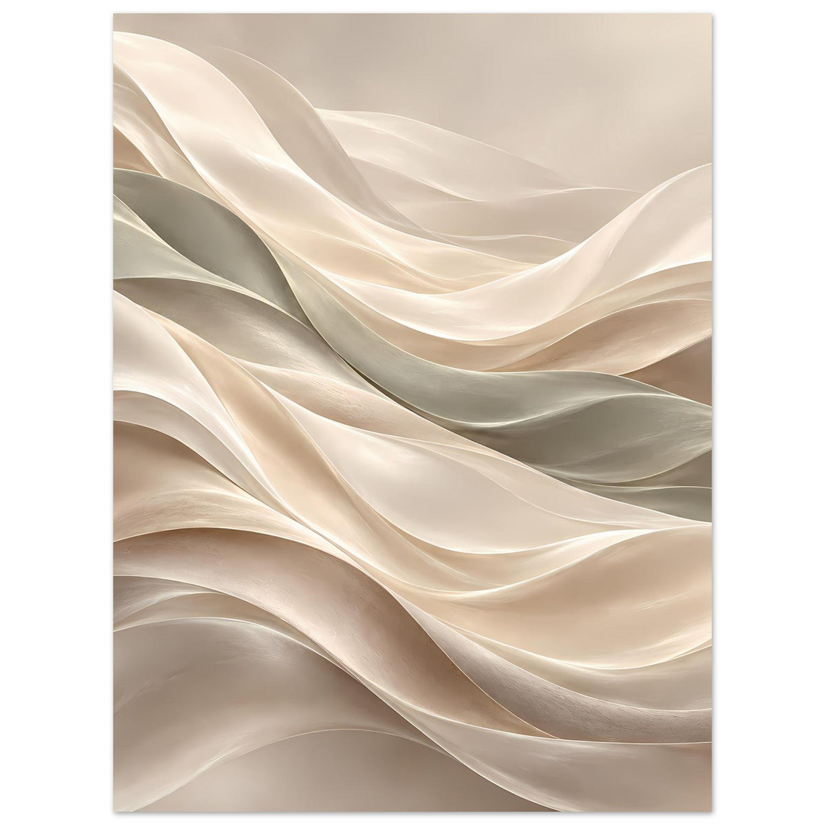 Abstraktes Wellenkunst-Poster mit gewellten Bahnen in Beige, Creme und Grau