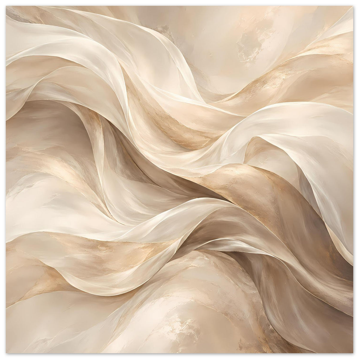 Abstraktes Fluss-Poster: creme und beige, ruhige Wellenlinien, gerahmt, Querformat