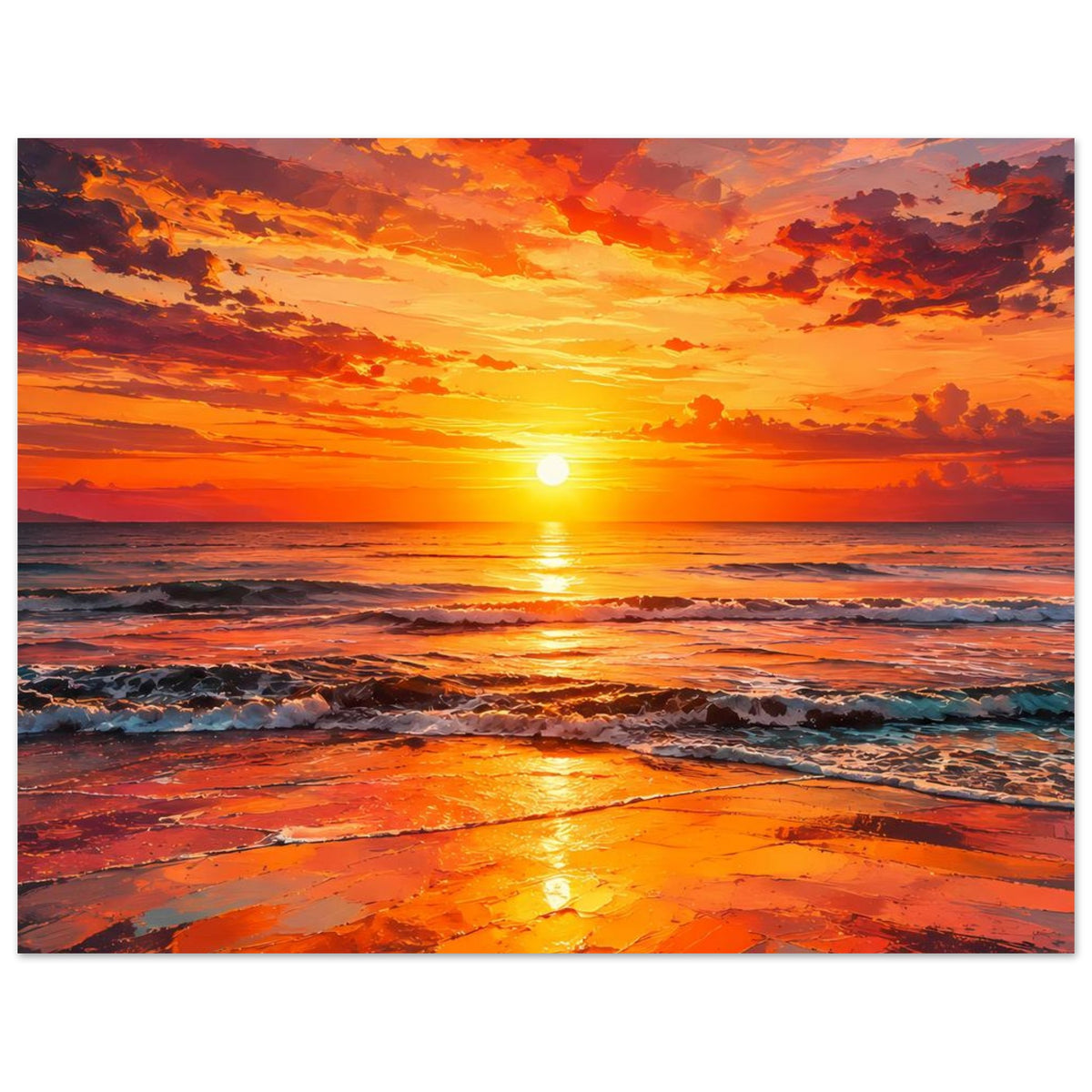Wandposter: Strand und Sonnenaufgang, goldene Sonne über dem Meer bei Sonnenuntergang