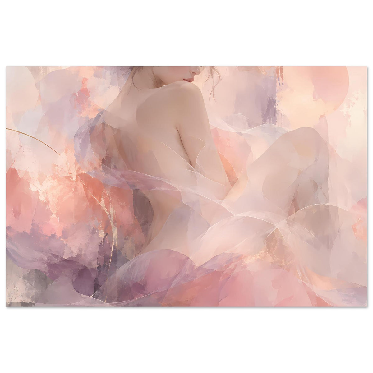 Abstraktes Frauenporträt in Pastellrosa/Lavendel, Watercolor-Optik, Querformat-Poster
