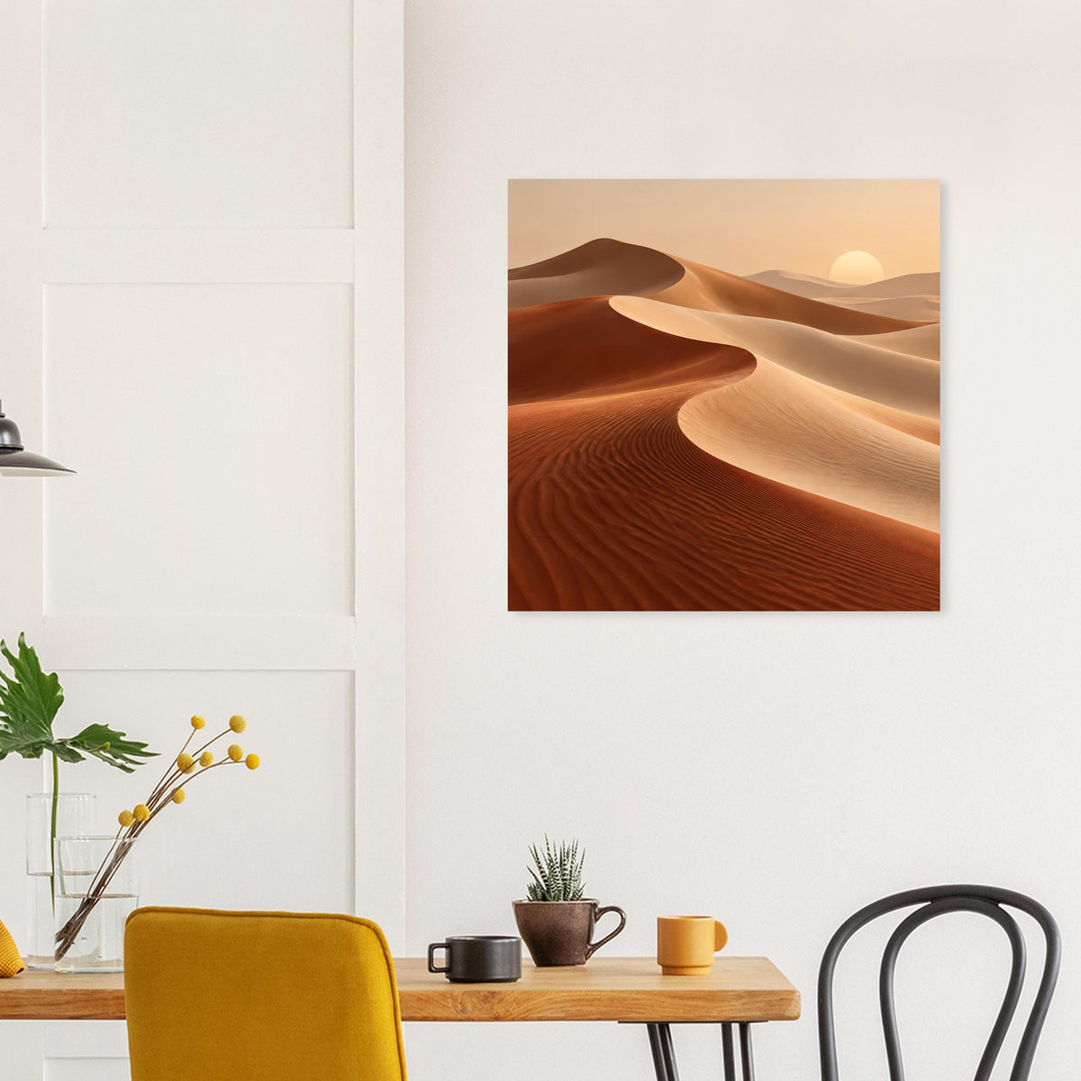 Wandposter mit Sanddünen-Motiv in Braun-Beige, quadratisch gerahmt