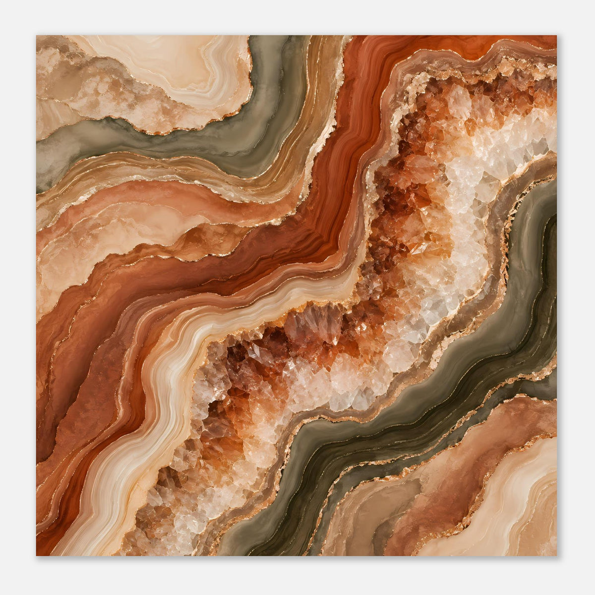 Horizontales Poster mit geodenartigem Braun-Beige-Muster und graugrünen Adern