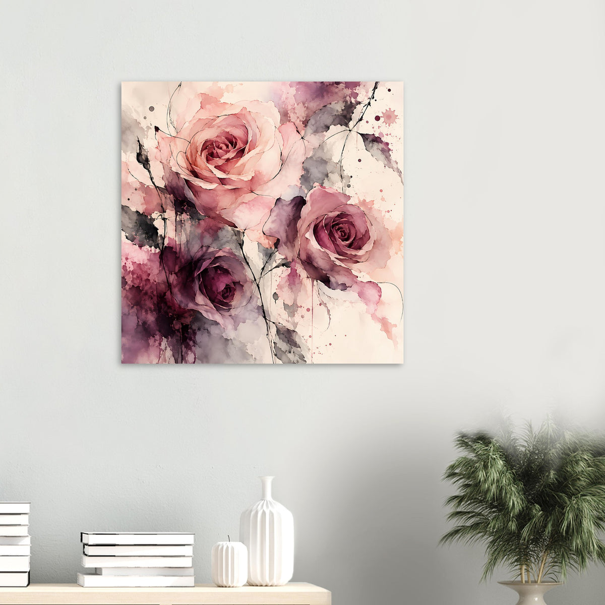 Rosendruck als Poster mit rosa und violetten Aquarellrosen