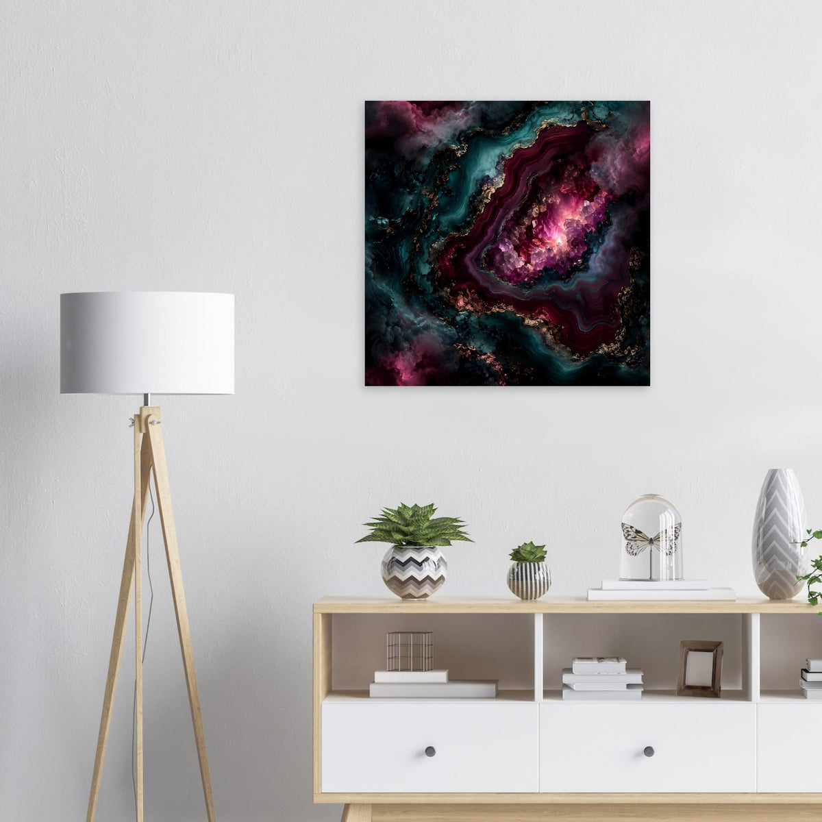 Kunstposter mit Amethyst-Quarzadern in Violett, Blau und dunklem Hintergrund