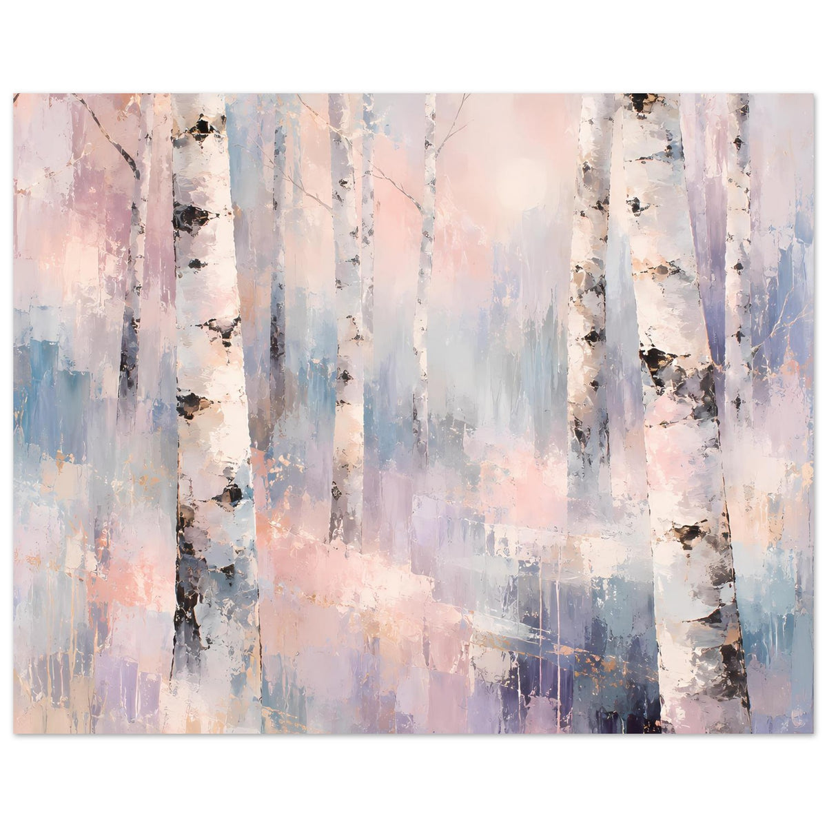 Querformat-Wandposter mit Birkenwald in Pastellfarben, abstrakte Pinselstriche