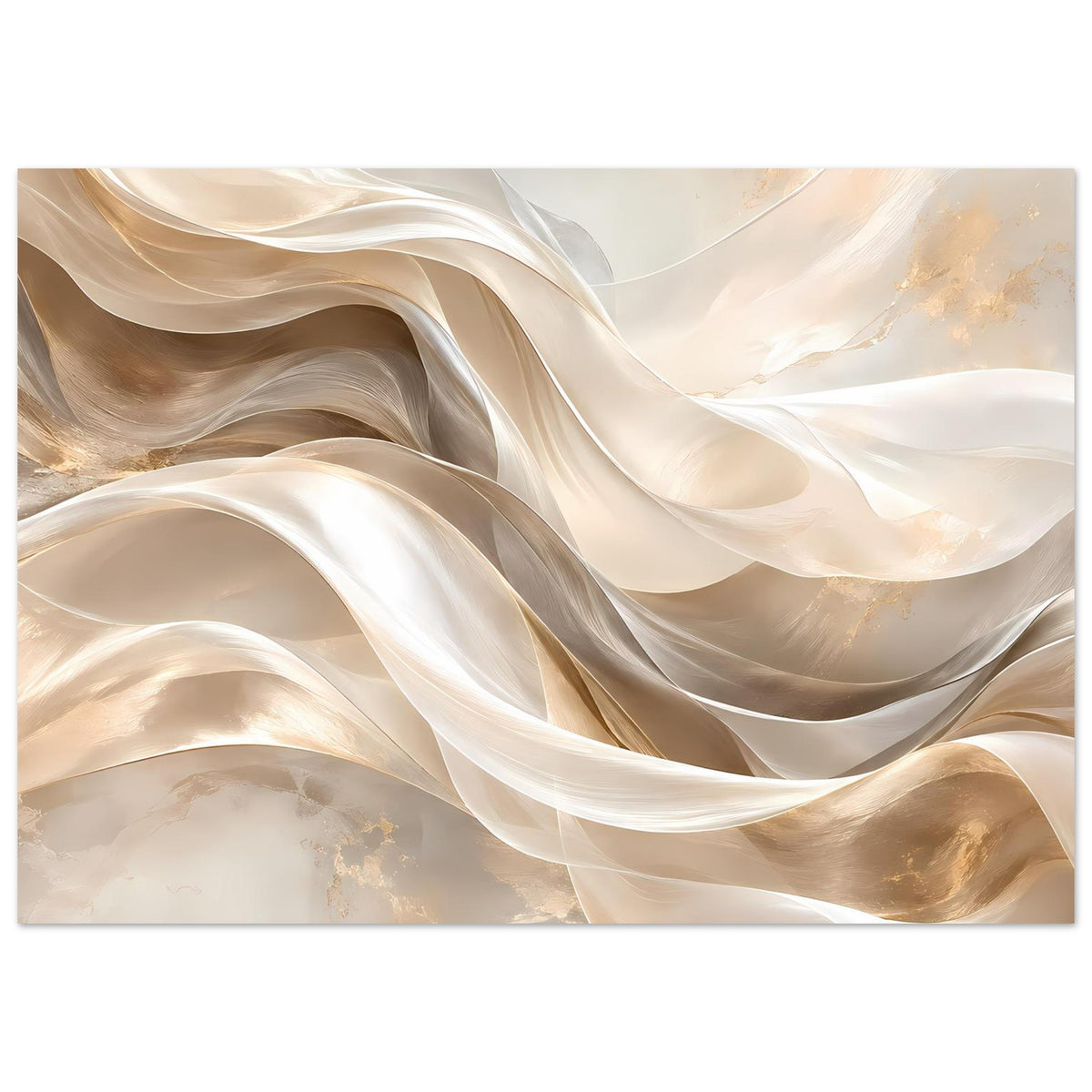 Abstraktes Leinwand-Poster mit sanften Creme- und Goldwirbeln, breiter Bildausschnitt