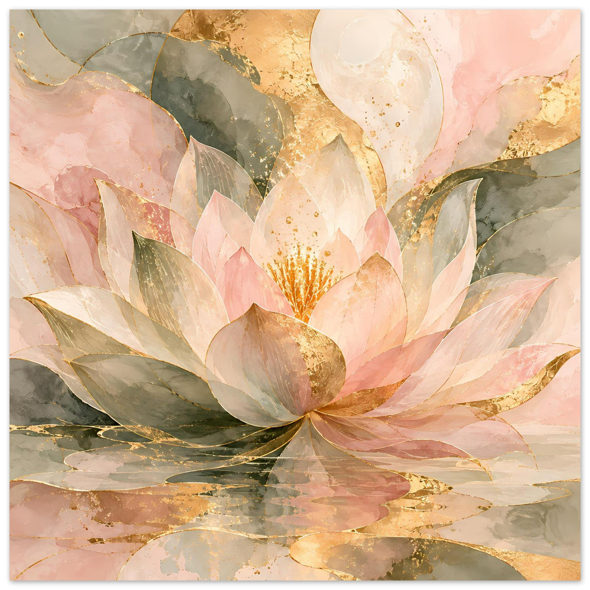 Lotusblüten-Poster in Rosé und Gold mit abstrakten Blättern