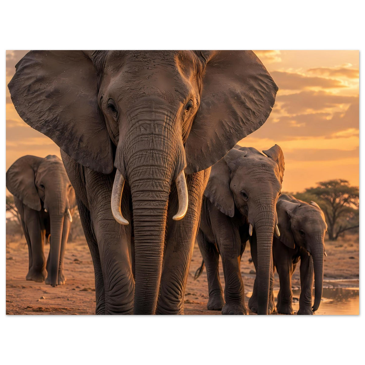 Wandposter: Elefantenherde in Nahansicht, großer graubrauner Elefant vorn, Tiere dahinter.
