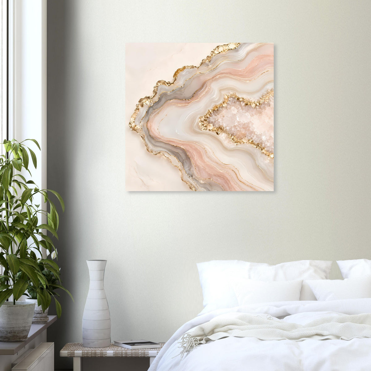 Abstraktes Poster mit Geodenmotiv in Rosé, Creme und Gold