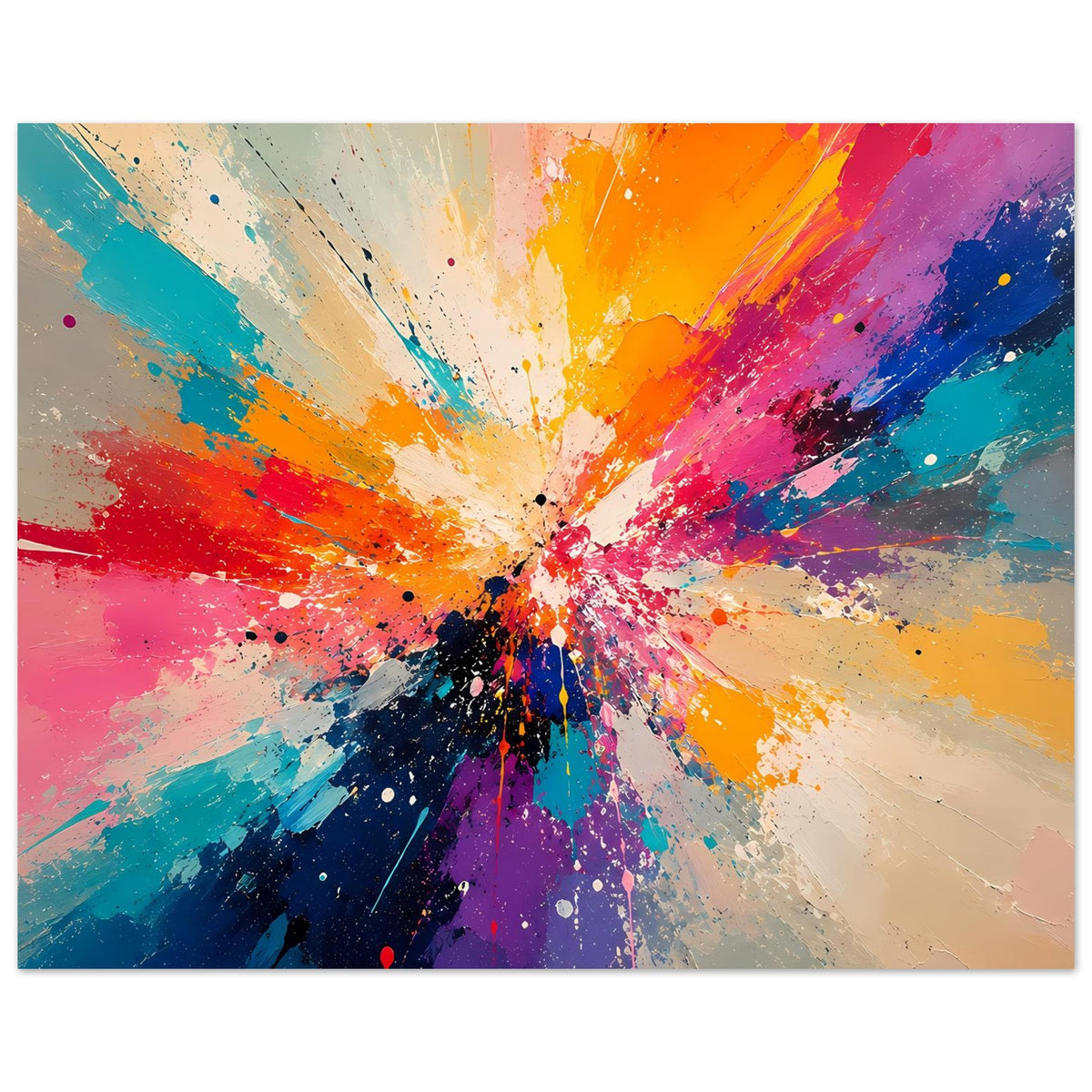 Abstraktes Kunstposter, horizontal: Farbwirbel in Pink, Orange, Blau und Türkis