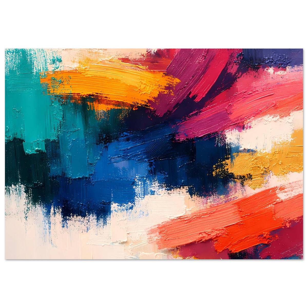 Abstraktes Expressionismus-Poster (querformat) mit farbigen Pinselspuren in Blau, Pink und Orange
