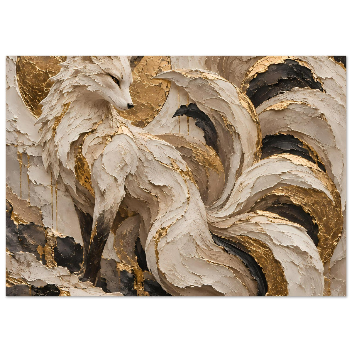 Querformat-Poster mit Fuchsprofil, gold-beige Textur und dunklen, eingeschnittenen Bereichen
