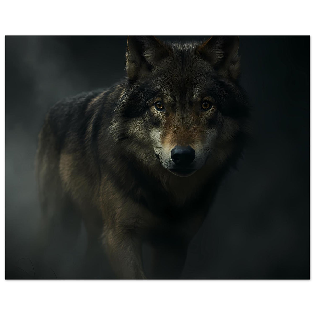 Wolfsporträt-Poster, querformatig, Kopf und Vorderkörper des graubraunen Wolfs