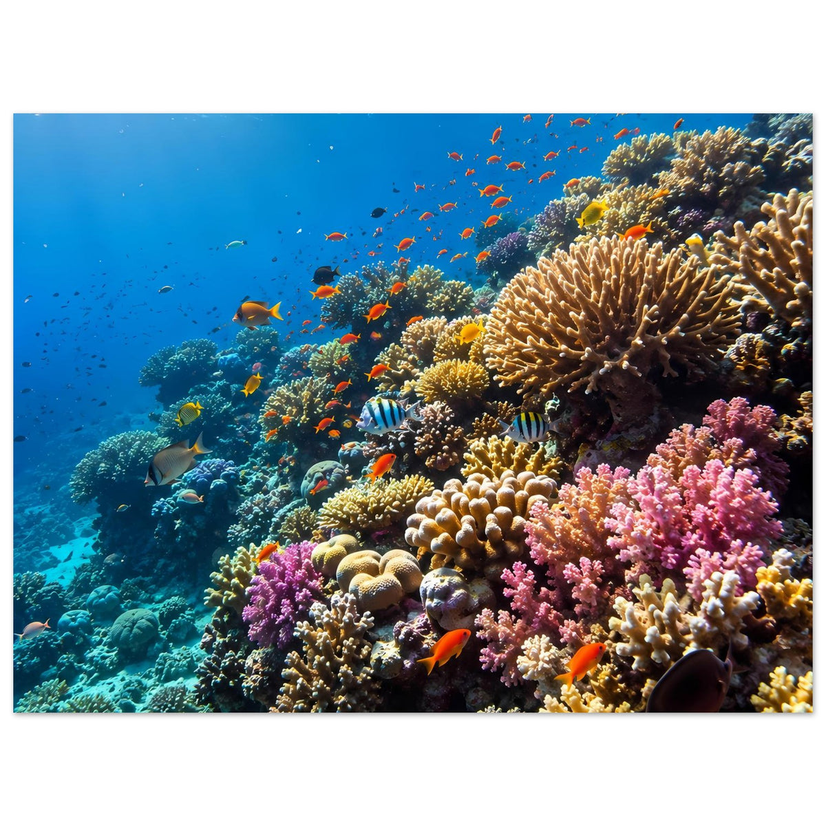 Korallenriff-Poster mit bunten Korallen und tropischen Fischen, horizontal