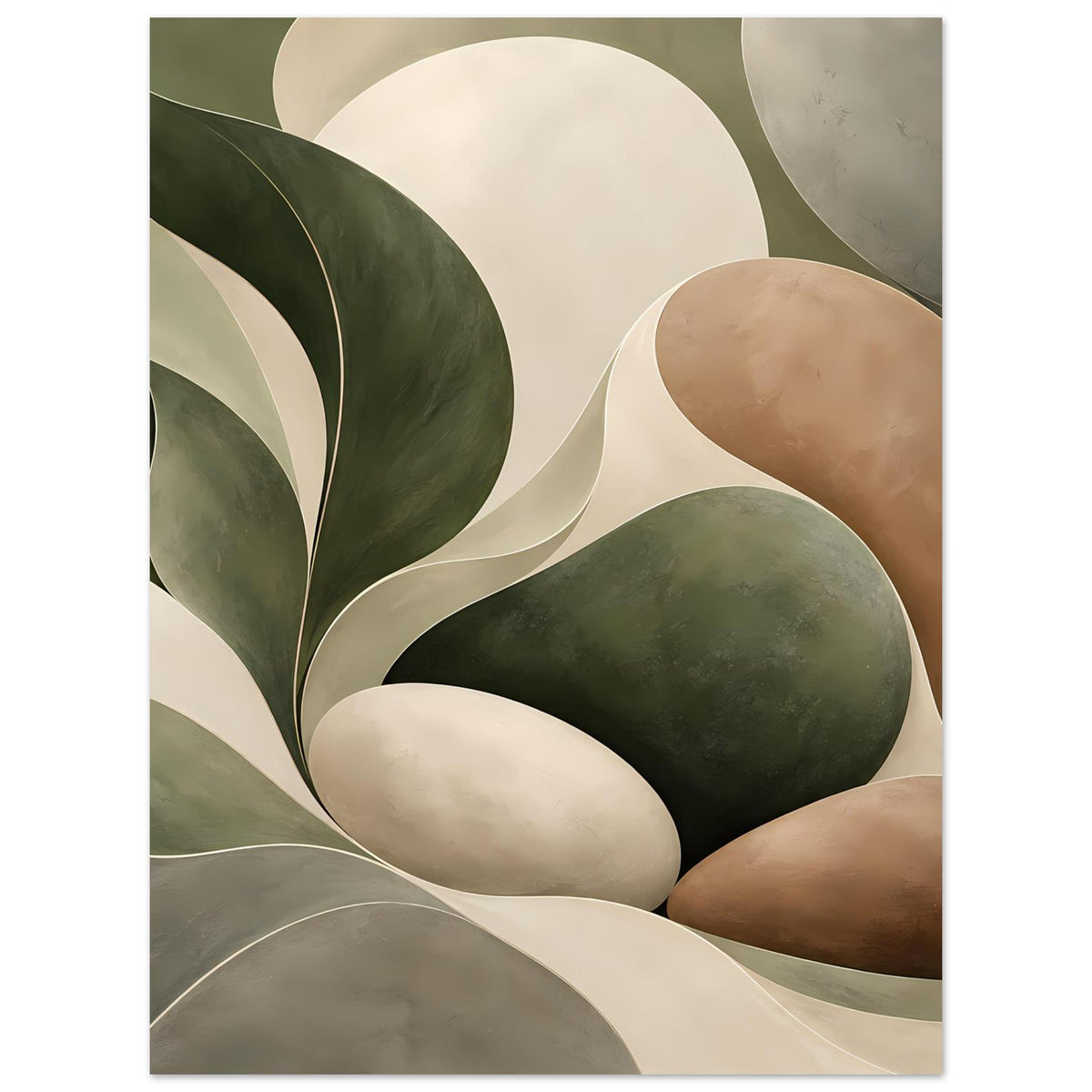 Abstraktes Naturwellen-Poster mit Ovaleformen in Grün, Braun und Beige