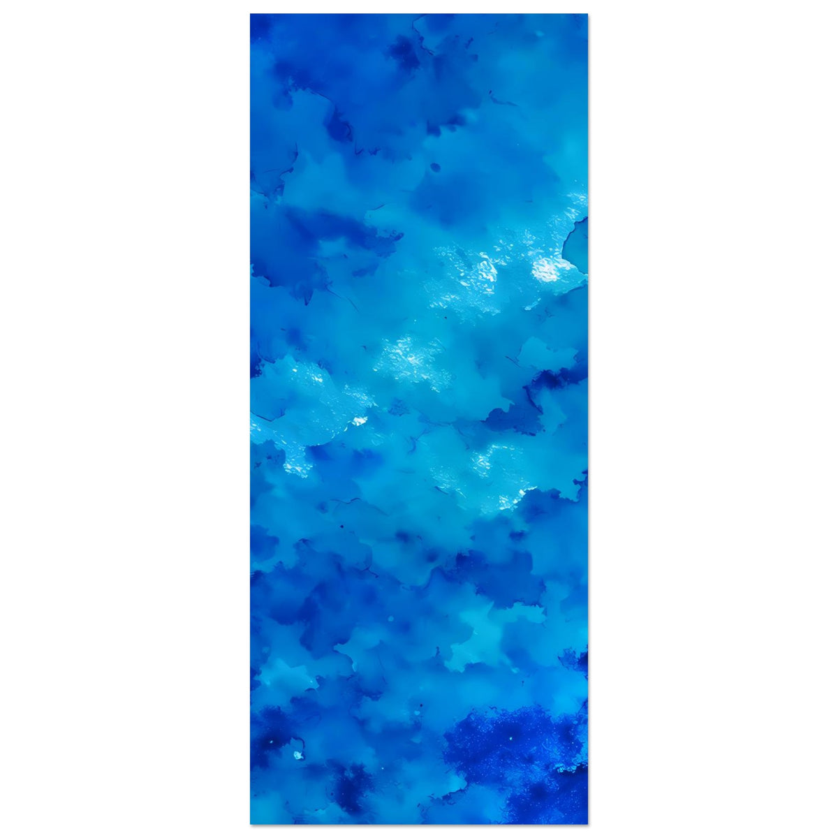 Abstraktes Kunstposter, vertikale Ausrichtung, blaues Wolkenmuster mit hellem Glanzpunkt