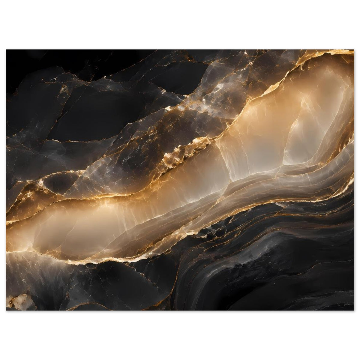 Abstraktes Poster mit dunklem Marmormuster und goldenen Adern, horizontaler Wandkunst-Druck