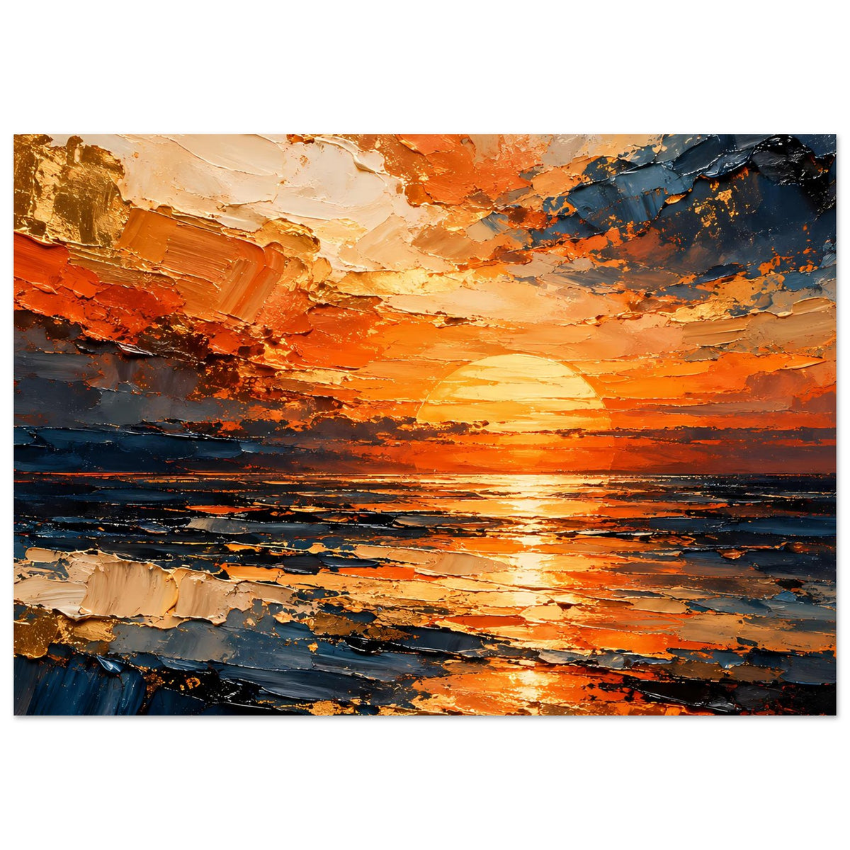 Abstraktes Sonnenuntergangs-Meer-Poster, orange-blaues Sonnenlicht über Wasser, querformat