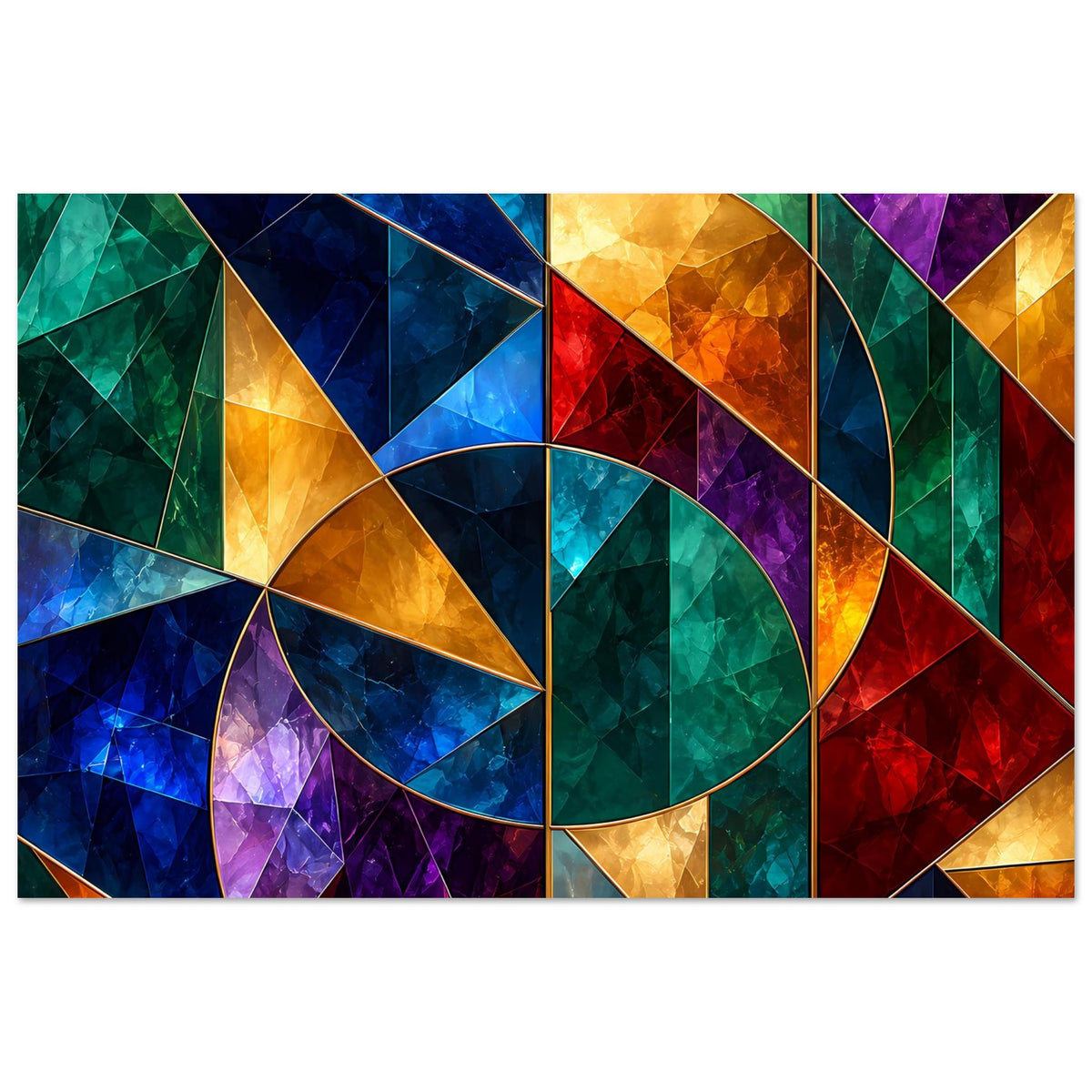 Geometrisches Glasfenster-Motivposter mit bunten Mosaikfl ächen, breite Queransicht
