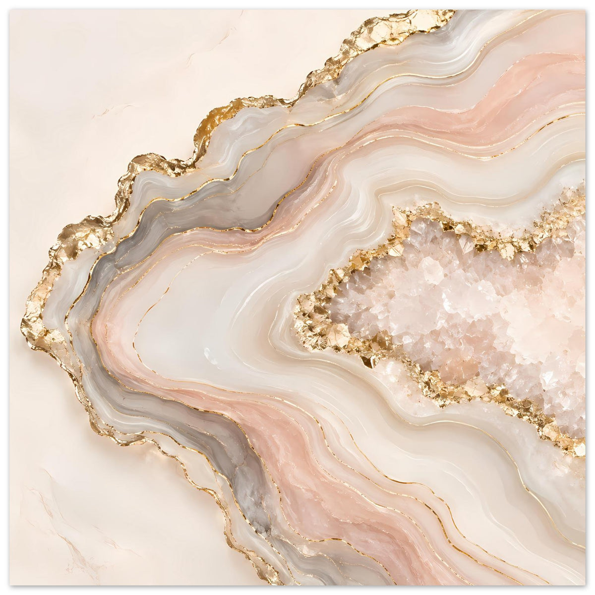 Abstraktes Poster mit Geodenmuster in Rosé, Creme und Gold