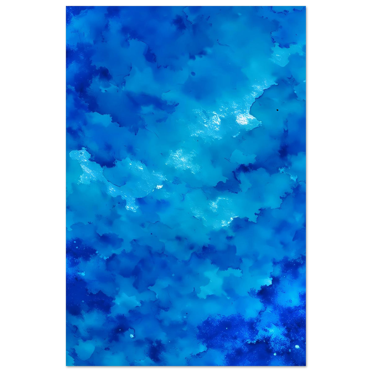 Vertikales Poster mit abstraktem, blauem Aquarell-Muster und hellem Glanzfleck