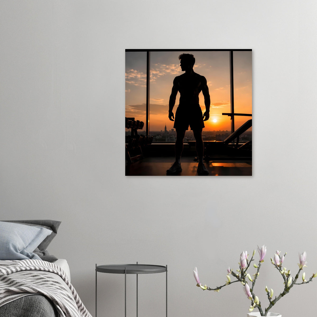 Fitness-Poster als Wandbild: dunkle Silhouette eines Mannes in Sportoutfit, klein