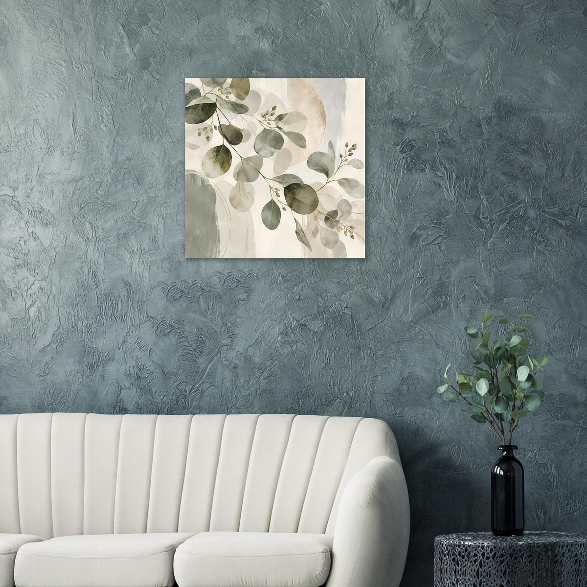 Quadratisches botanisches Poster mit Blättern in Grün, Beige und warmen Akzenten