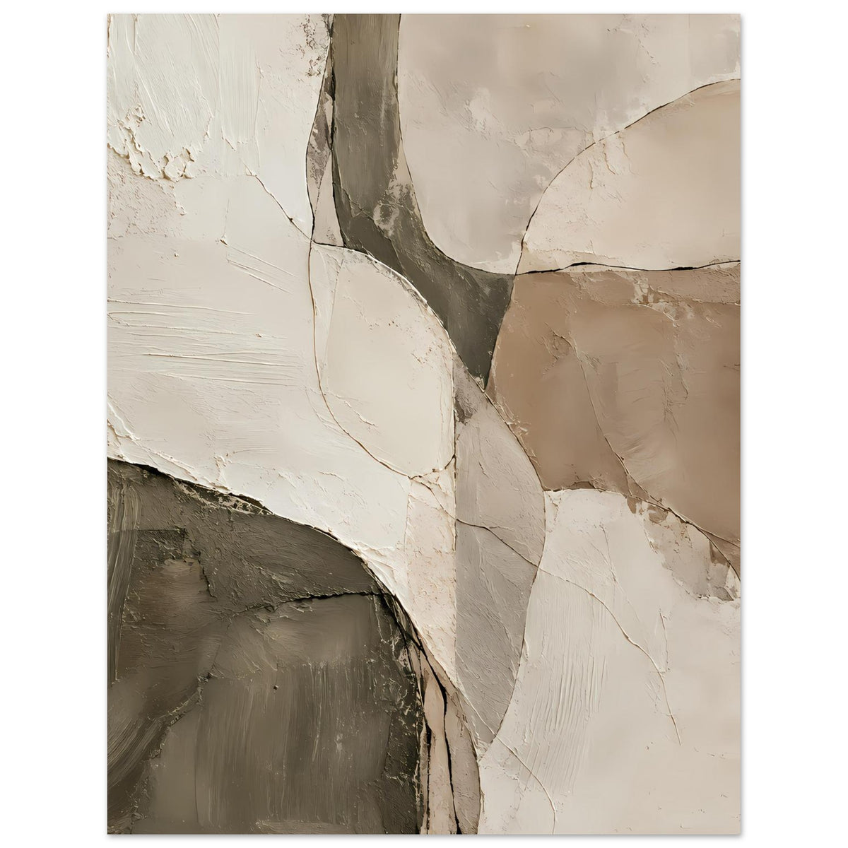 Abstraktes Kunst-Poster im Hochformat mit Textur: helle Flächen, braun-beige Schattierung