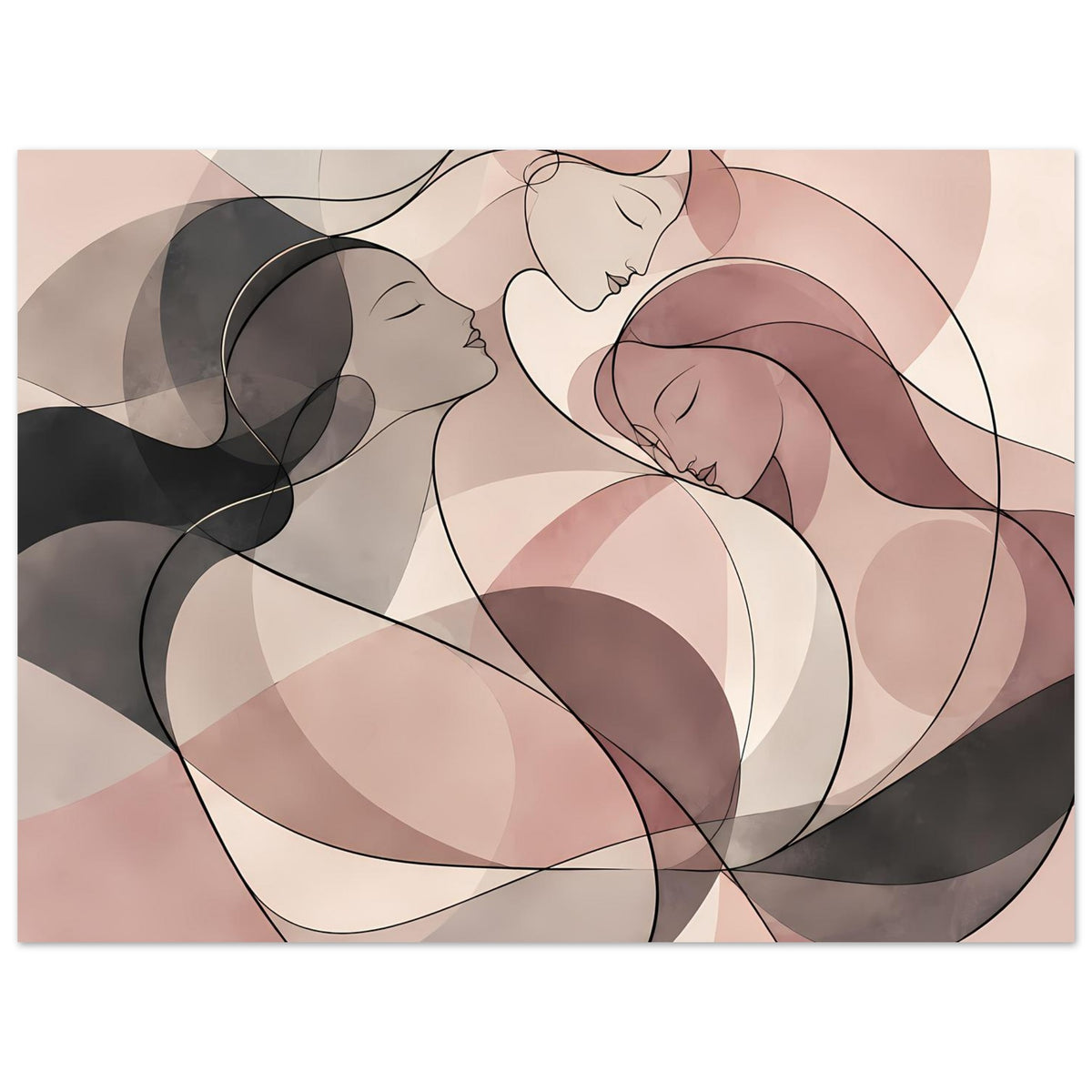 Abstraktes Poster mit drei Frauen in Rosé, Creme und Grau