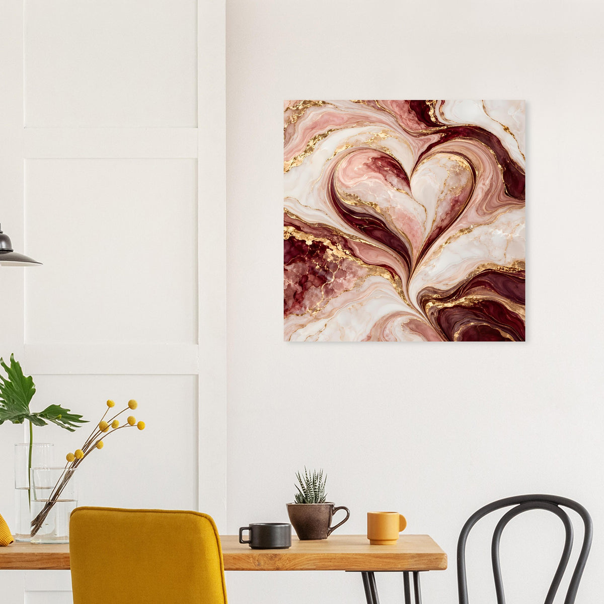 Herz-Marmor-Poster in Rosé, Burgund und Gold, quadratisch