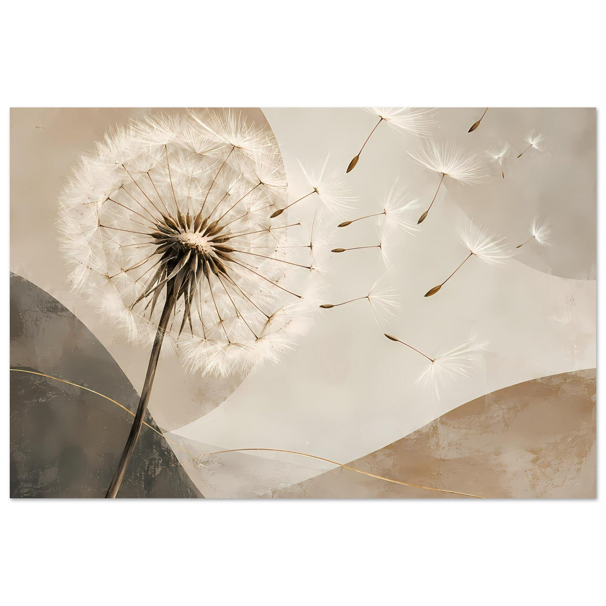 Poster im Querformat: Pusteblume mit weißen Samen und beigegrauem Farbverlauf