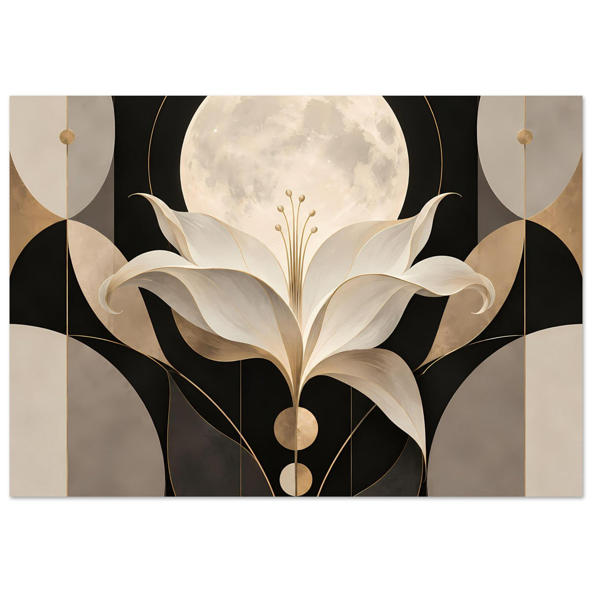 Art-déco-Poster mit Mondschein-Lilie in Gold und Creme
