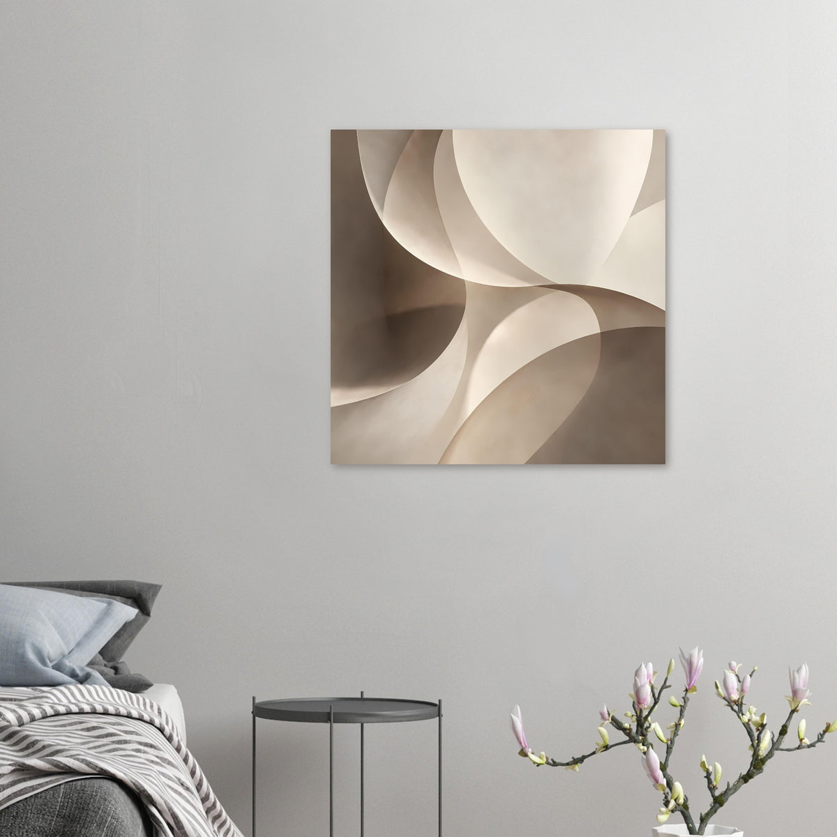 Kleines Kunstposter mit Wellen in Creme, Beige und braunen Schattierungen