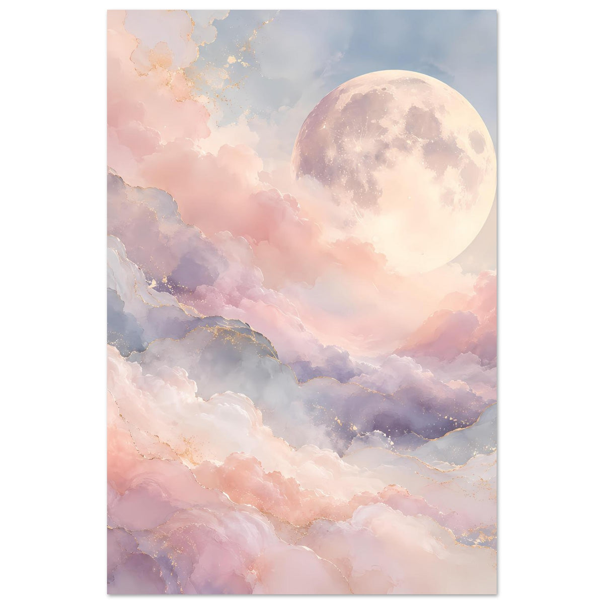 Hochkant-Poster mit großer Mondscheibe und pastelligen Wolken im Vordergrund