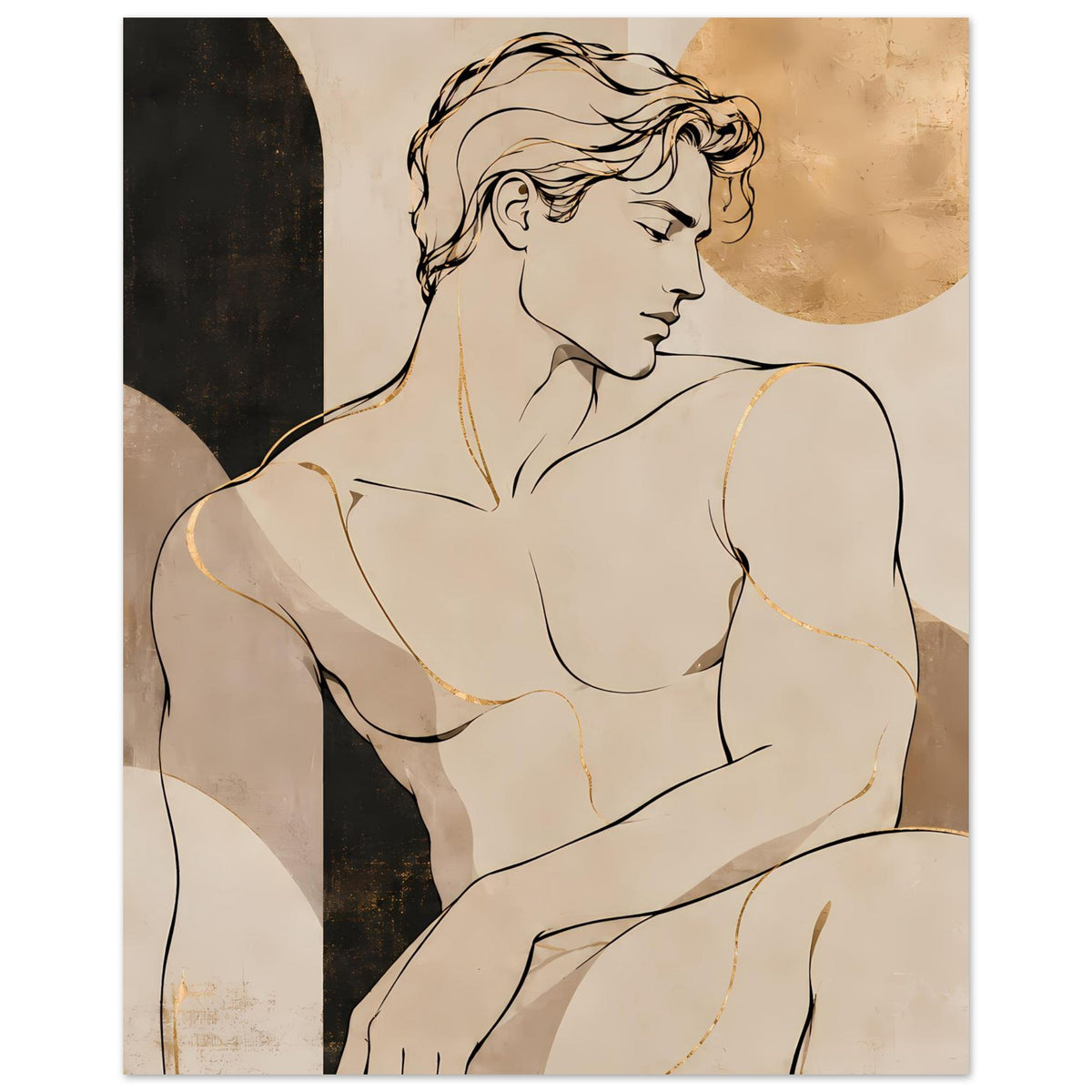 Kunstposter: Seitenansicht einer Aktfigur in warmen Erdtönen mit goldenen Akzenten