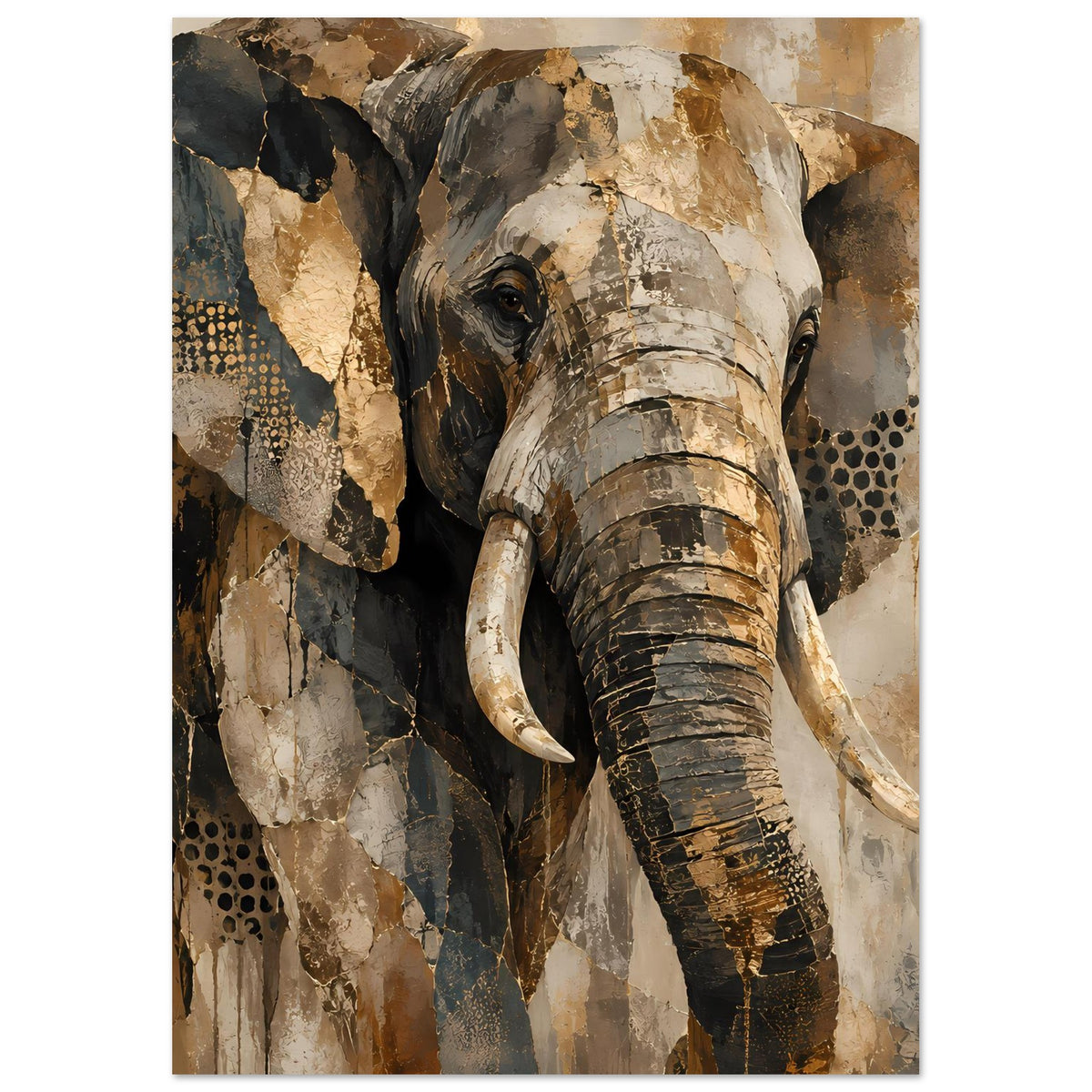 Elefantenkunst-Poster mit zentriertem Elefantenkopf und Rüssel, warmes Erdtöne-Design
