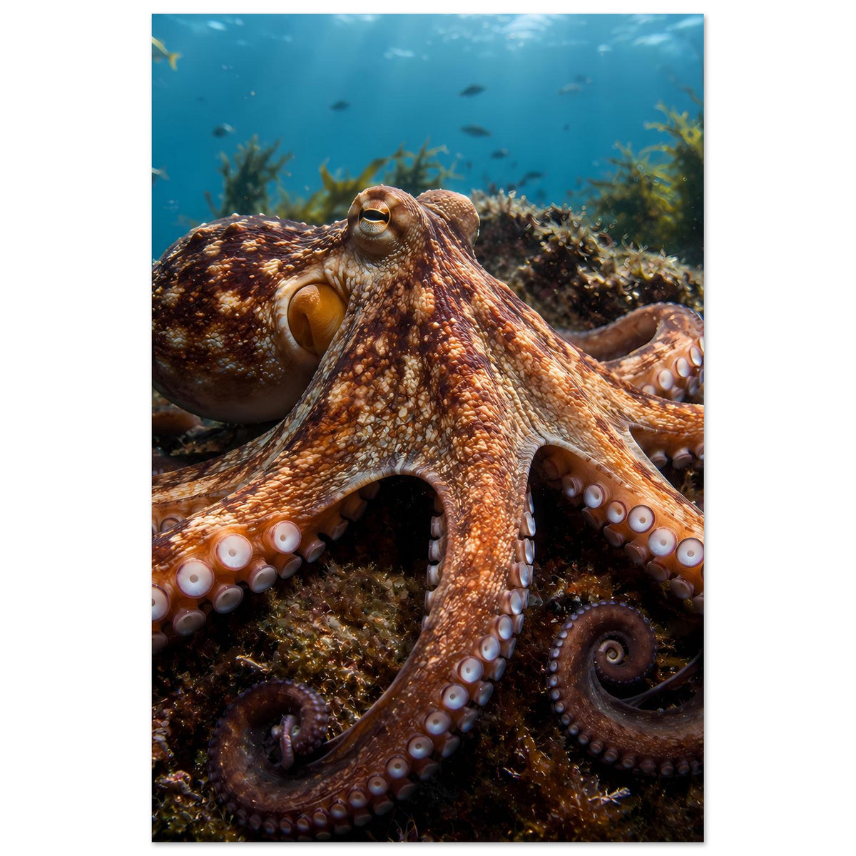 Vertikales Poster mit Oktopus im Unterwasser-Look, mittiger Bildausschnitt