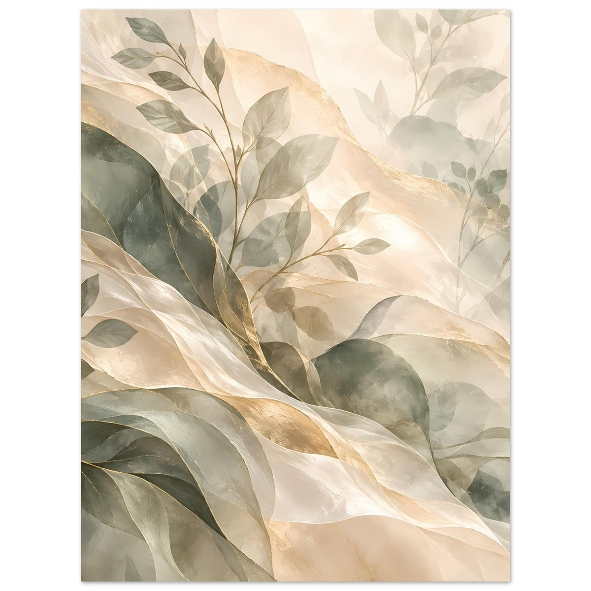 Botanisches Kunstposter mit ausgewalzten Blattstrukturen und klaren goldenen Konturen