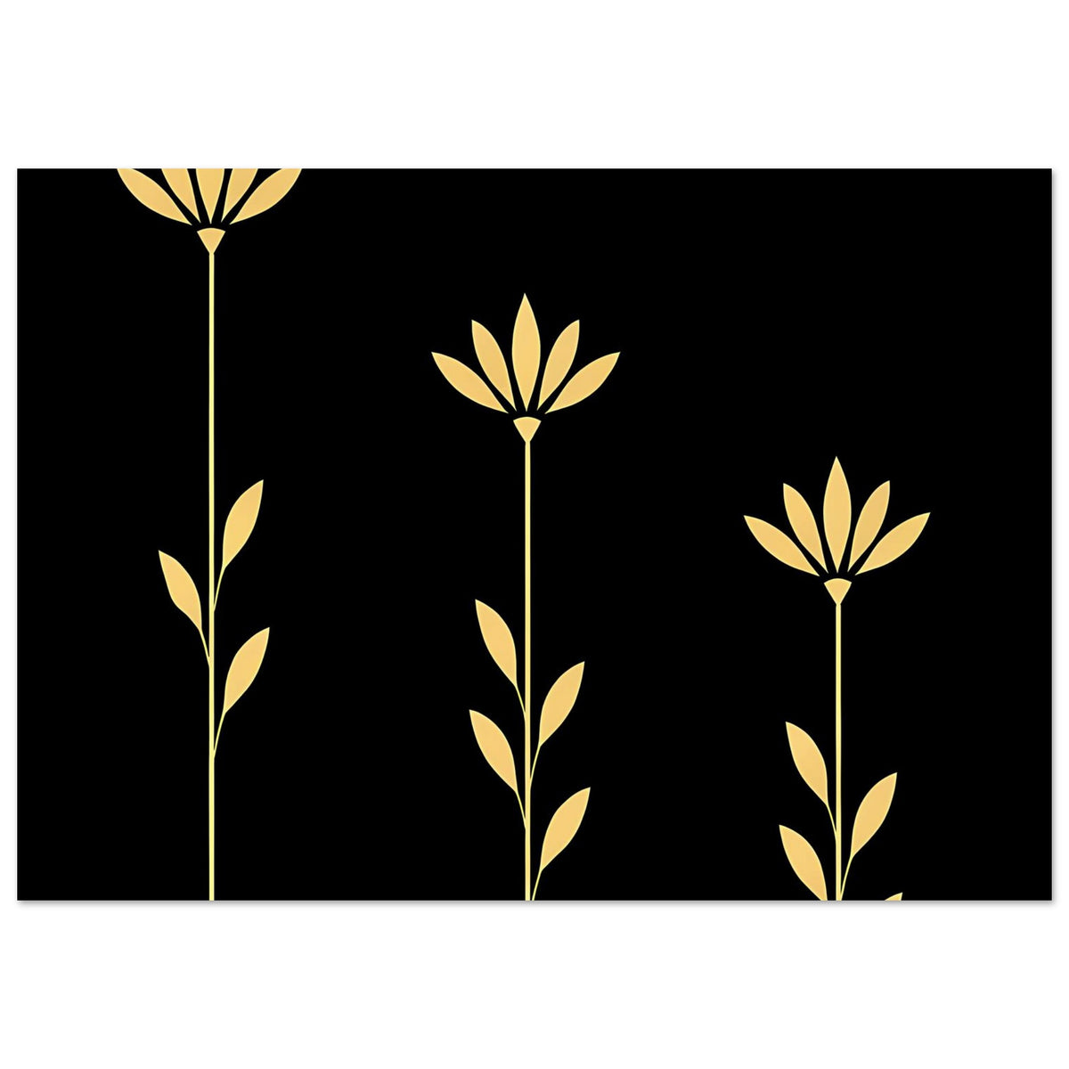 Wandposter mit goldenen Blütenstielen und Blättern auf dunklem Hintergrund, unten abgeschnitten
