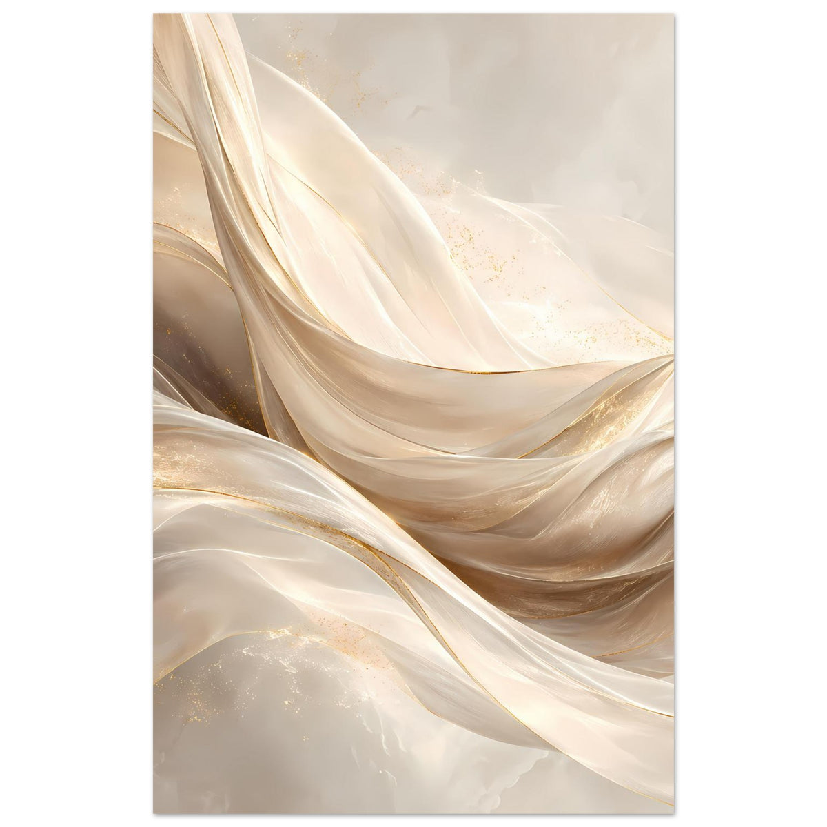 Abstraktes Leinwand-Poster mit sanften Creme- und Goldtönen sowie fließenden Stofffalten