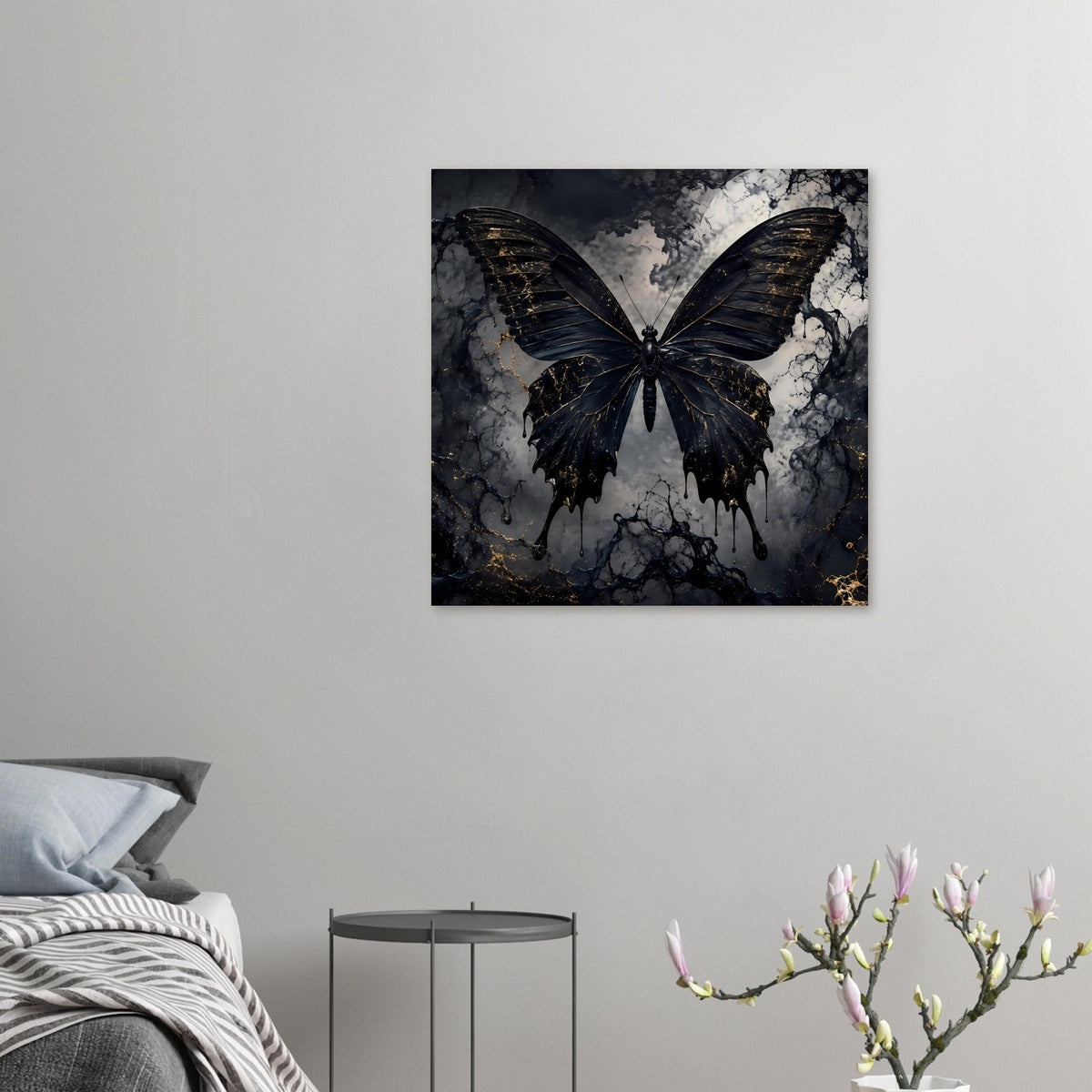 Schwarzes Schmetterlings-Poster als Wandbild, kleiner quadratischer Druck