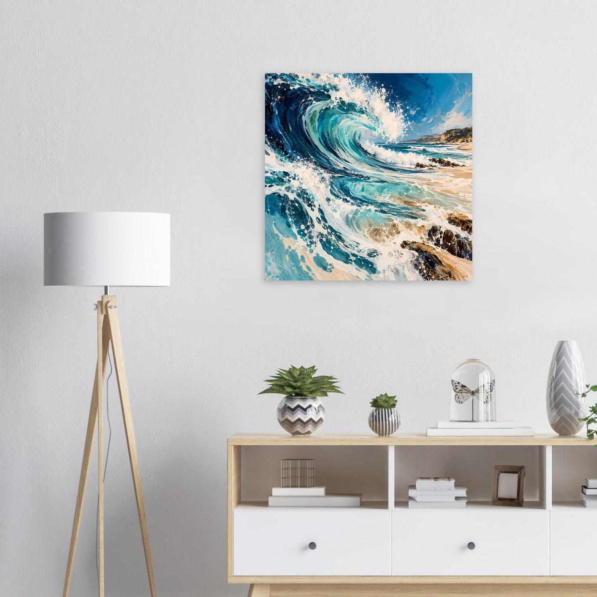 Quadratisches Ozean-Poster mit blauer Meereswelle und weißem Gischt-Schaum