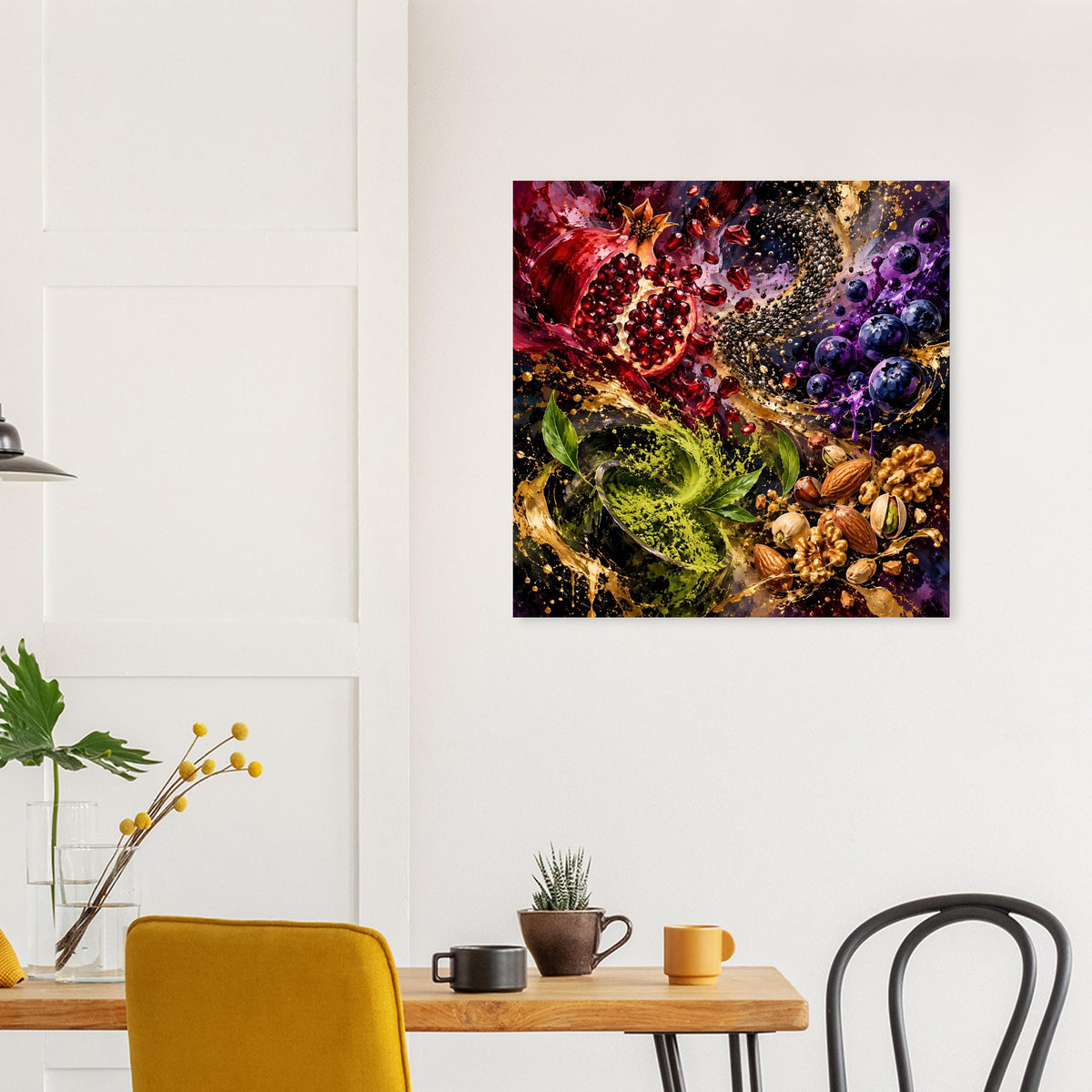 Quadratisches Poster mit abstraktem Superfood-Motiv in Rot, Lila und Grün